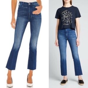 MOTHER The Hustler Ankle Fray Squeeze It Flare Crop Blue Denim Jeans Size 26